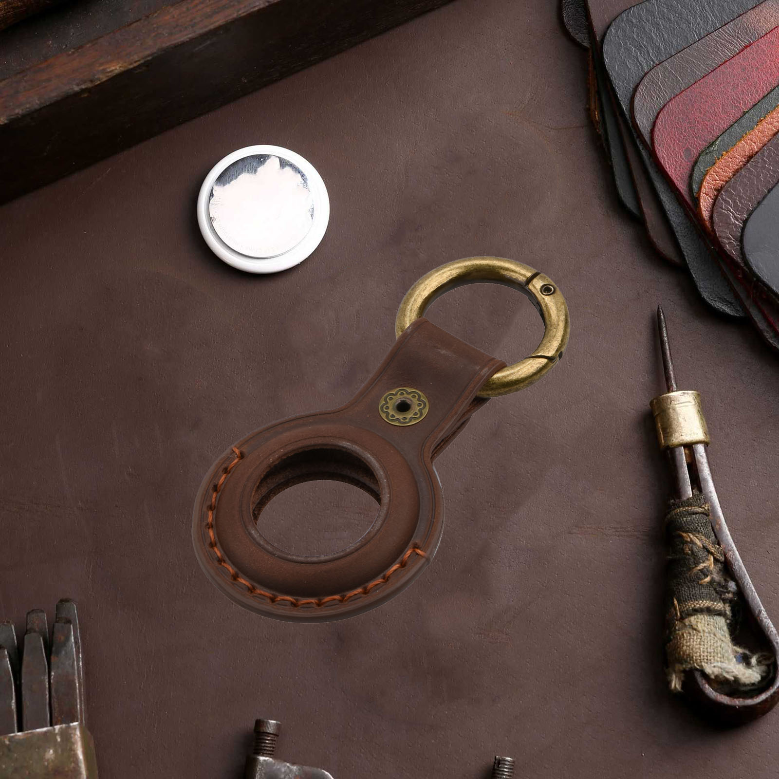 Airtag Holder Case - 1PCS Cowhide Leather AirTag Case Keychain